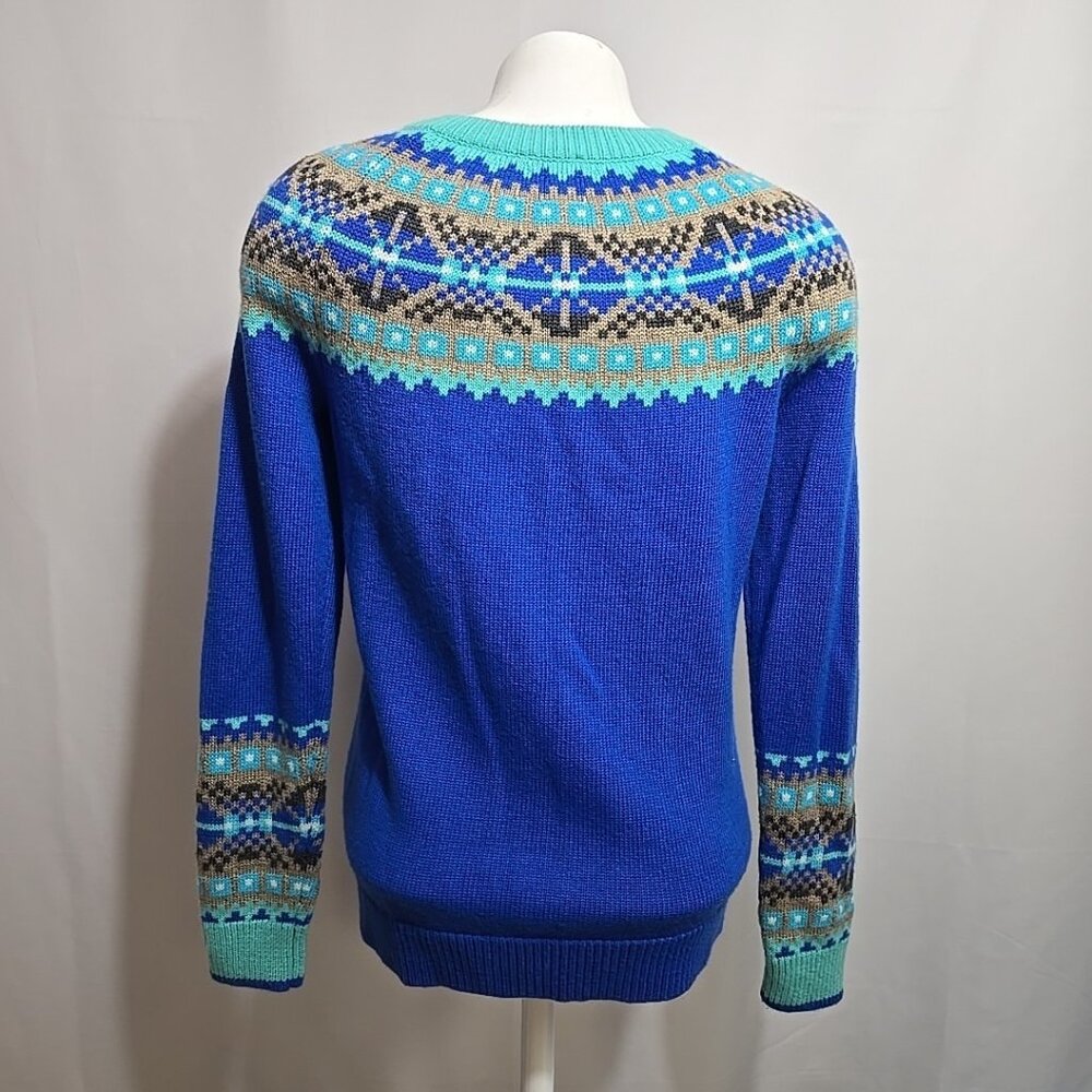 Talbots Nordic Fair Isle Cardigan Sweater Womens Size XS Lambswool Blend Blue - Picture 3 of 8